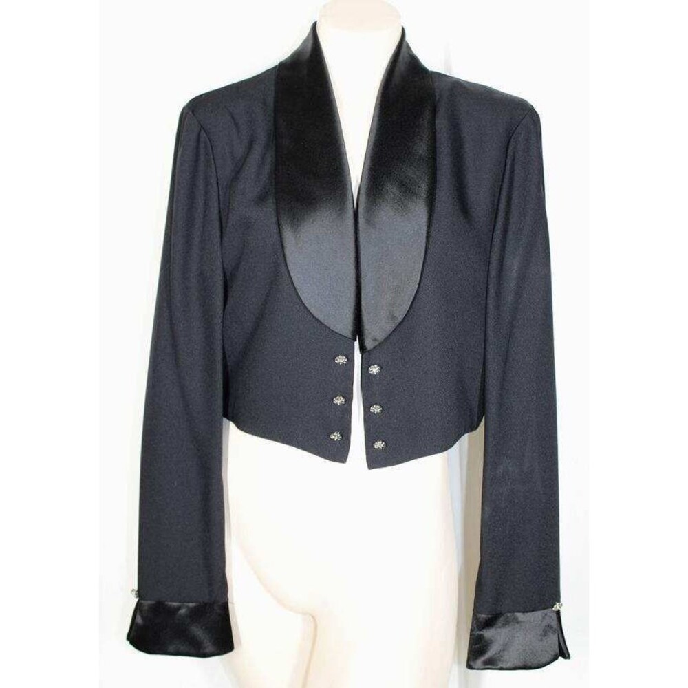 J.R. Nites by Caliendo 10 Elegant Black Open Front Crystal Buttons Short Jacket